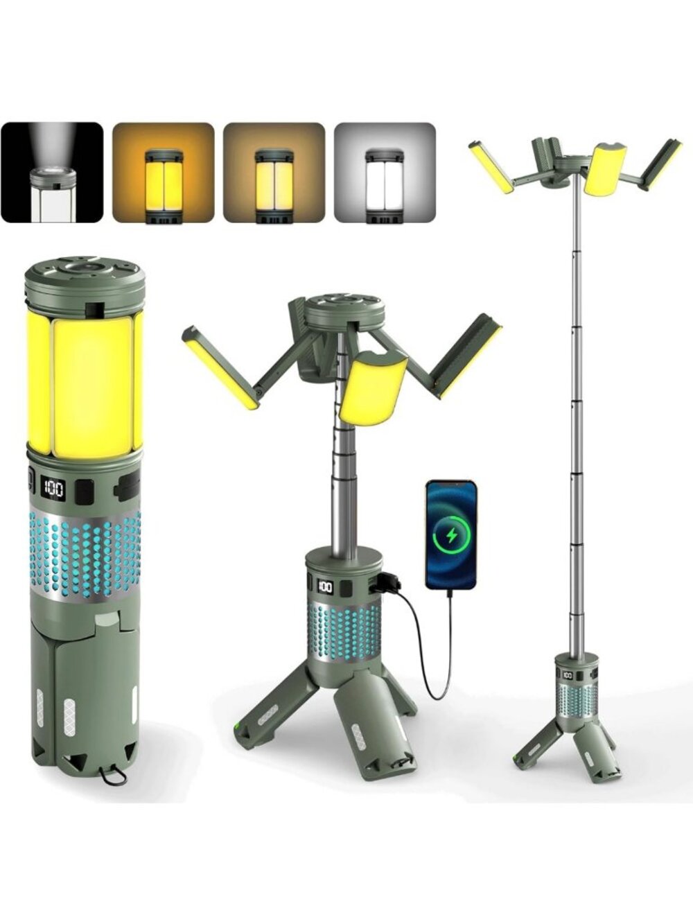 Portable Telescopic Camping Lights with Stand, 40H Battery Life, Magnetic Base